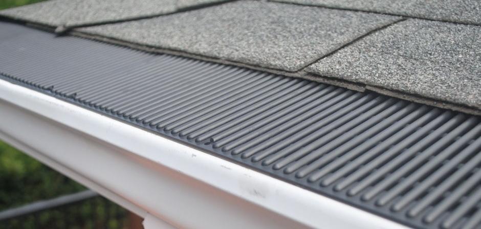 Extreme closeup of RainDrop Pro Gutter Guard installed