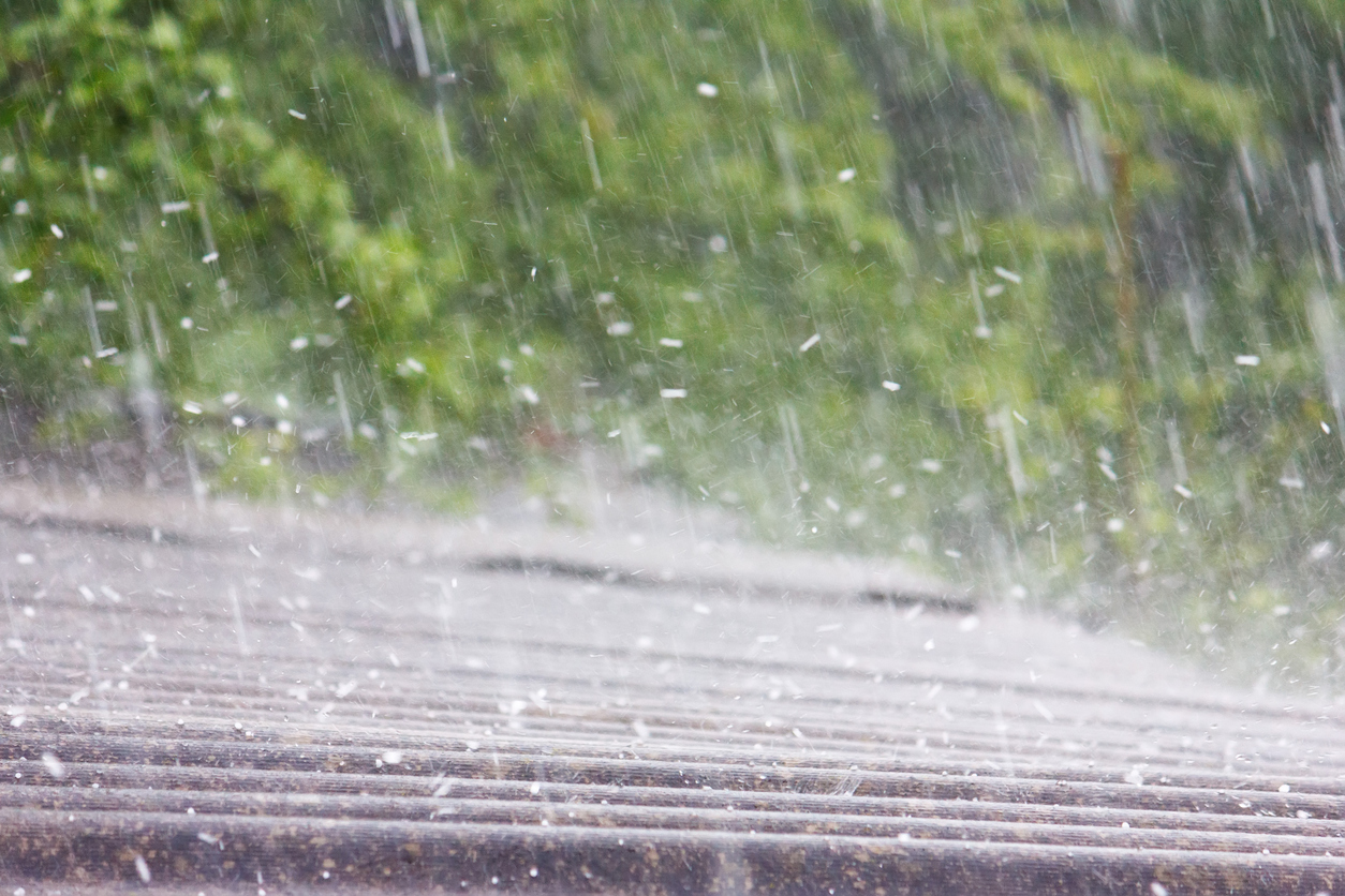 Hail falling on a roof