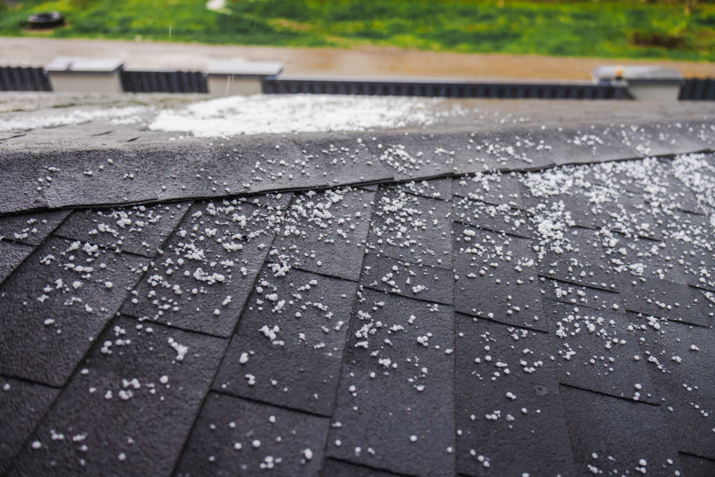 Hailstones scattered on a roof