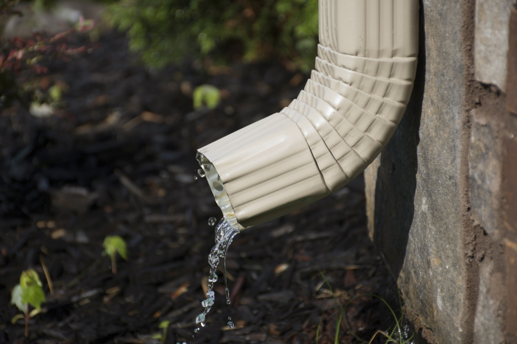 Water flowing from a downspout
