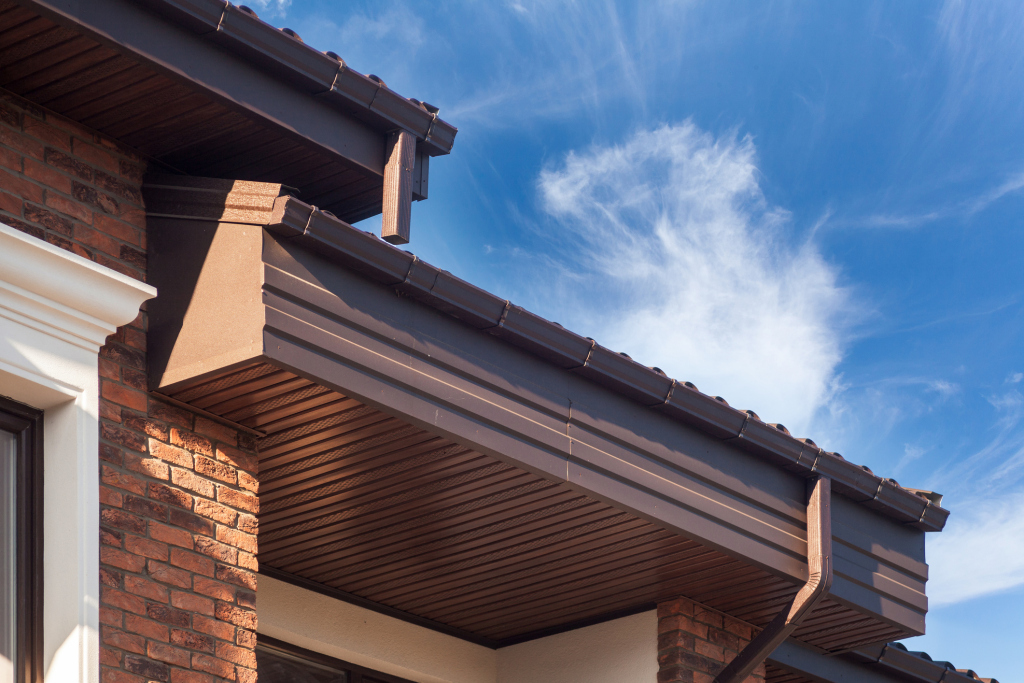 Modern house roof with blue sky