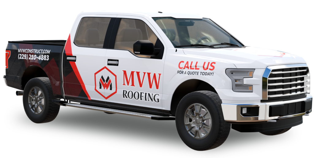 MVW Roofing branded pickup truck