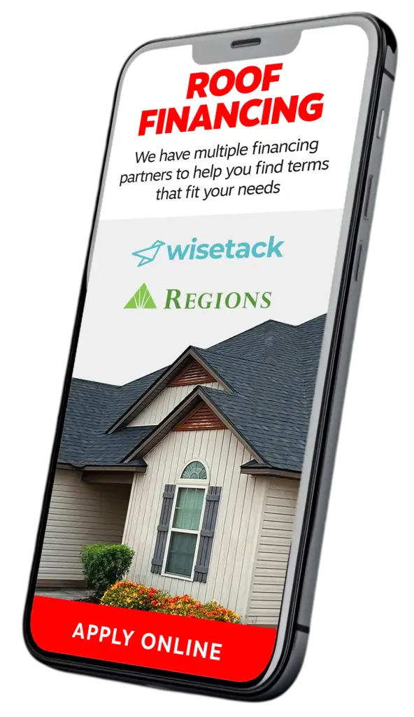 Mobile ad for roof financing options.