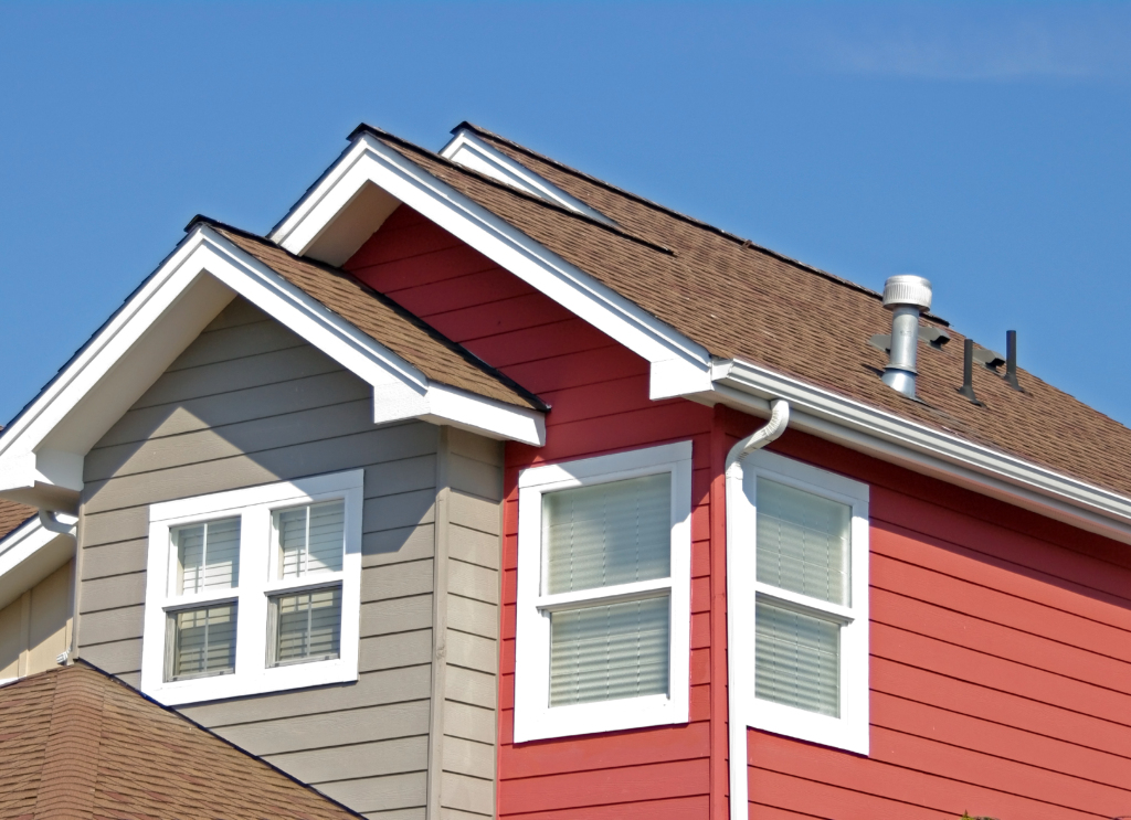 Colorful house with distinct roof trim