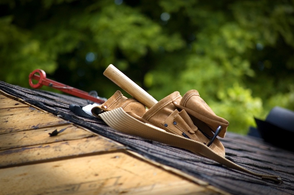 Leather tool belt on roof